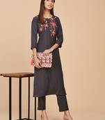 Grey embroidered cotton cotton-kurtis