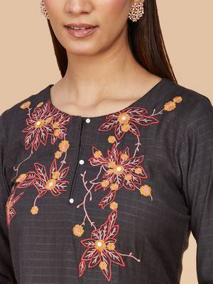 Grey embroidered cotton cotton-kurtis 5