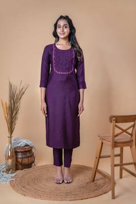 Purple embroidered art silk party-wear-kurtis 1