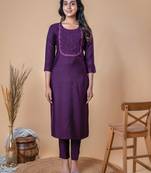Purple embroidered art silk party-wear-kurtis