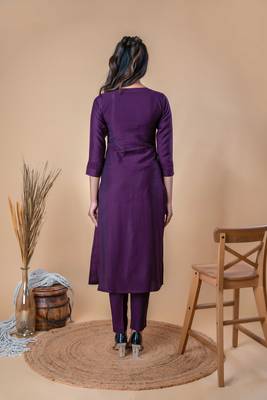 Purple embroidered art silk party-wear-kurtis 3