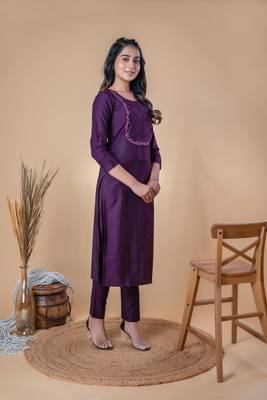 Purple embroidered art silk party-wear-kurtis 4