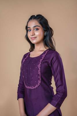 Purple embroidered art silk party-wear-kurtis 5