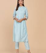 Blue embroidered cotton cotton-kurtis