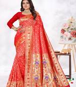Rose woven pure silk blend saree with blouse