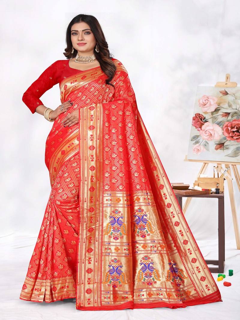 Rose woven pure silk blend saree with blouse