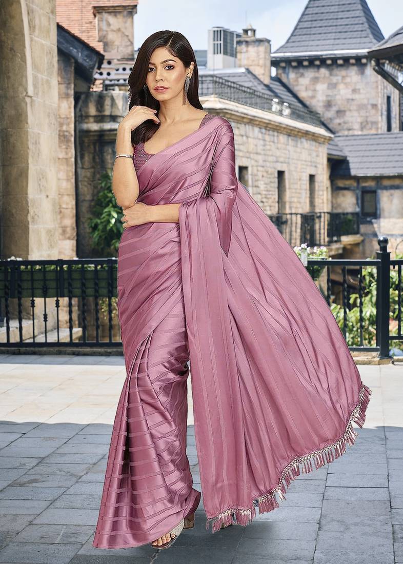 Trendmalls Silk Stripes Design Fancy With Embroidered Party Wear Saree With Blouse
