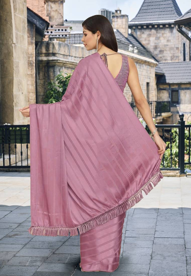 Trendmalls Silk Stripes Design Fancy With Embroidered Party Wear Saree With Blouse