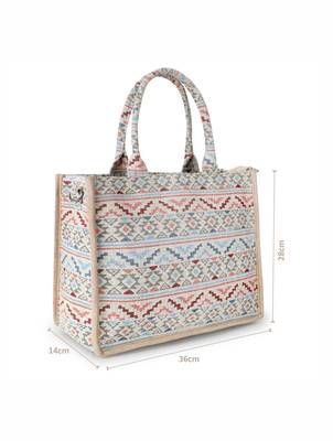 Tribal Nude & Multi Jacquard Cotton Canvas Klim Self Design Handheld Bag 6