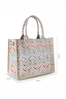 Tribal Nude & Multi Jacquard Cotton Canvas Klim Self Design Handheld Bag
