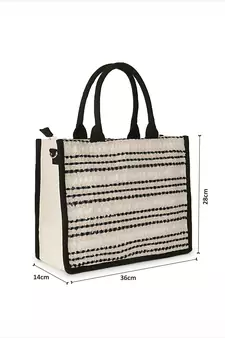 Boho Natural & Black Jacquard Cotton Canvas Striped Self Design Handheld Bag