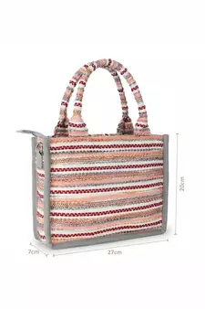 Geomat Grey & Multi Jacquard Cotton Canvas Striped Self Design Handheld Bag