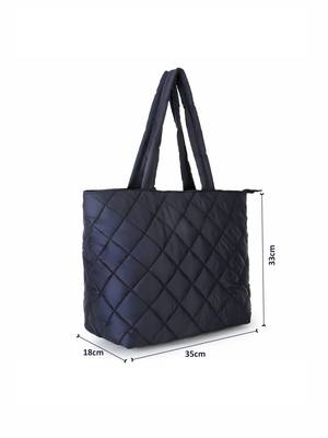 Uno Black Quilted Polyester Diamond Self Design Handheld Bag 6