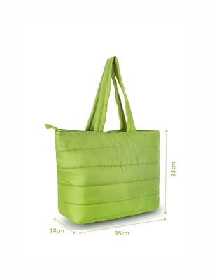 Uno Parrot Green  Quilted Polyester Striped Self Design Handheld Bag 6