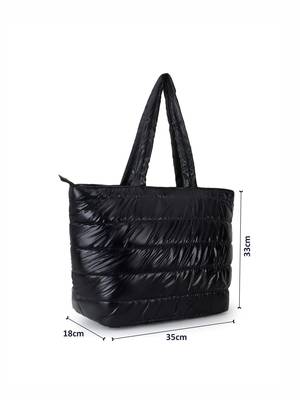 Uno Black Quilted Polyester Striped Self Design Handheld Bag 6