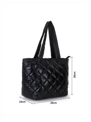 Uno Black Quilted Polyester Diamond Self Design Handheld Bag 6