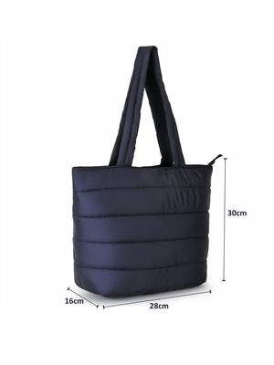 Uno Black Quilted Polyester Striped Self Design Handheld Bag 6