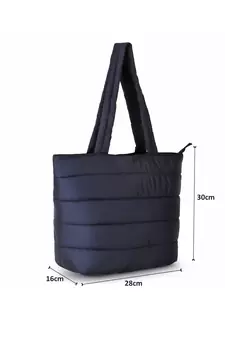 Uno Black Quilted Polyester Striped Self Design Handheld Bag