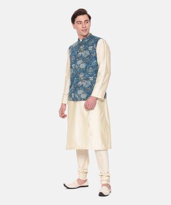 Blue Printed Mulmul Nehru Jacket 1