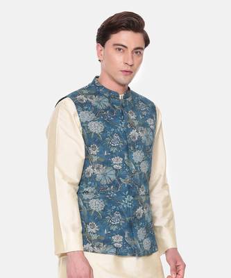 Blue Printed Mulmul Nehru Jacket 5