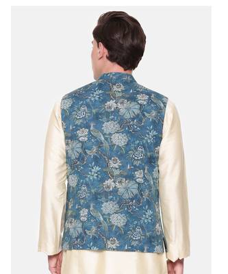 Blue Printed Mulmul Nehru Jacket 6