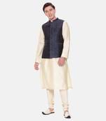 Blue Printed Chanderi Nehru Jacket