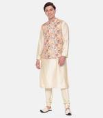 Peach Printed Muslin Nehru Jacket