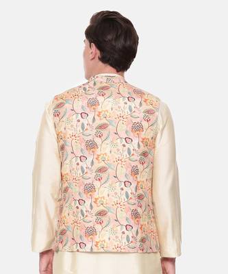 Peach Printed Muslin Nehru Jacket 6