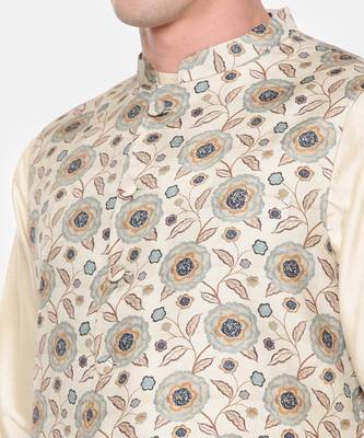 Green Printed Muslin Nehru Jacket 3