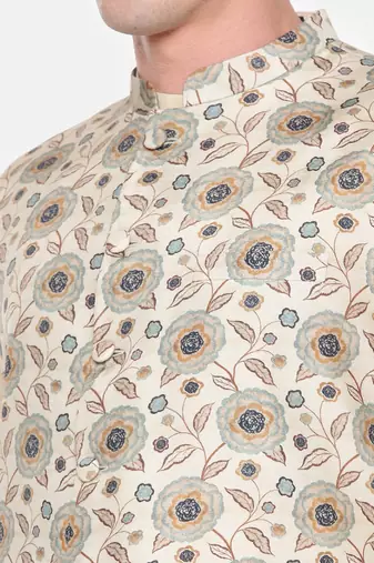 Green Printed Muslin Nehru Jacket