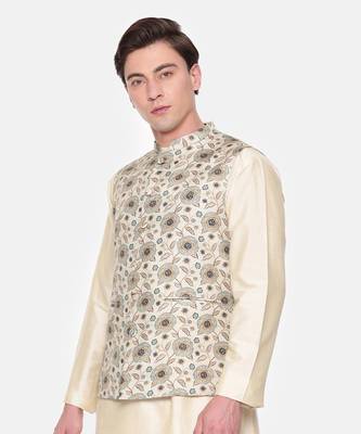 Green Printed Muslin Nehru Jacket 4