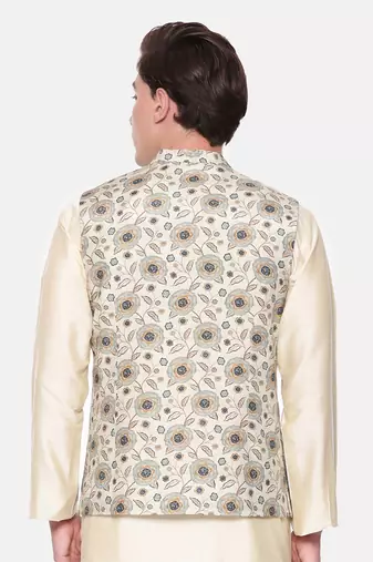 Green Printed Muslin Nehru Jacket