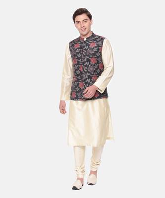 Black Red Printed Muslin Nehru Jacket 1