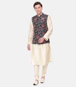 Black Red Printed Muslin Nehru Jacket