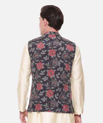 Black Red Printed Muslin Nehru Jacket 6