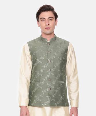 Green Chanderi Embroidered Jacket 2