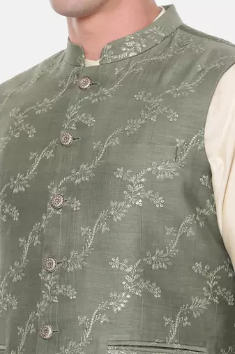 Green Chanderi Embroidered Jacket