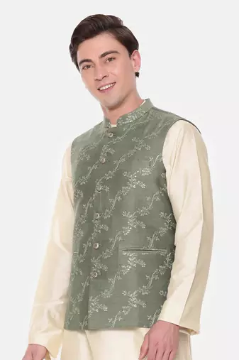 Green Chanderi Embroidered Jacket