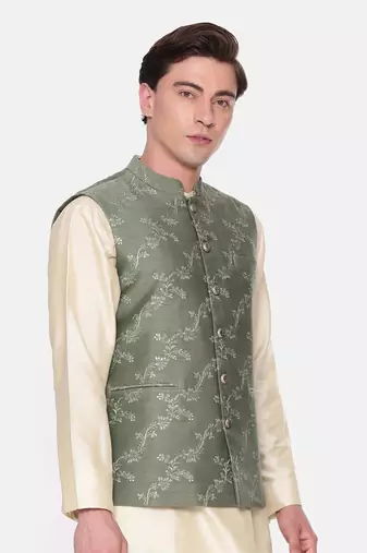 Green Chanderi Embroidered Jacket