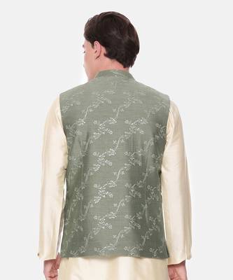 Green Chanderi Embroidered Jacket 6