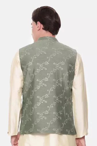 Green Chanderi Embroidered Jacket