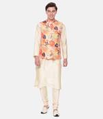 Orange Beige Printed Muslin Nehru Jacket