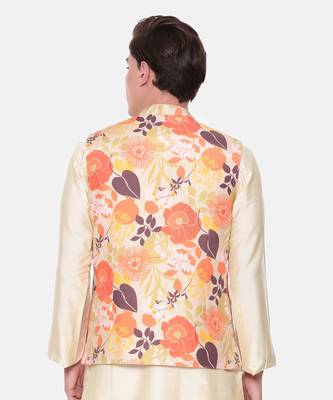 Orange Beige Printed Muslin Nehru Jacket 6