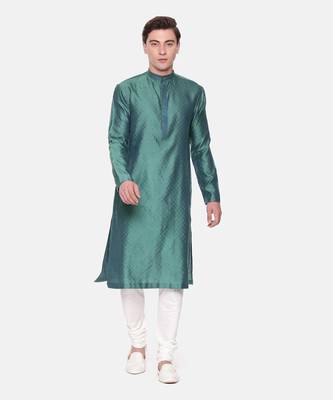 Green Blue Jaquard Kurta Set 1