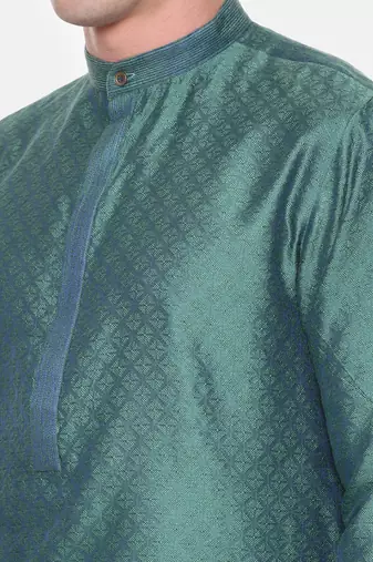 Green Blue Jaquard Kurta Set
