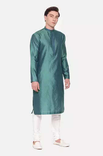 Green Blue Jaquard Kurta Set