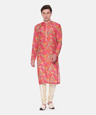 Pink Floral Muslin Kurta Set 1