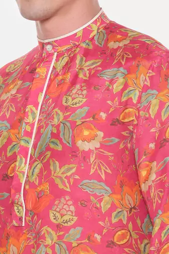 Pink Floral Muslin Kurta Set