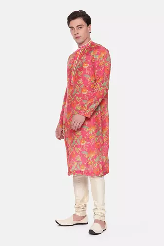 Pink Floral Muslin Kurta Set