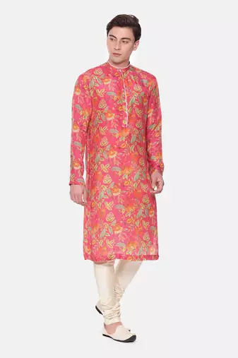 Pink Floral Muslin Kurta Set
